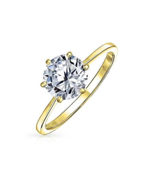 Timeless 1.5CT 6 Prong AAA CZ 6 Prong Classic Round Brilliant Solitaire Engagement Ring 1MM Plain Thin Band .925 Sterling Silver Gold Plated