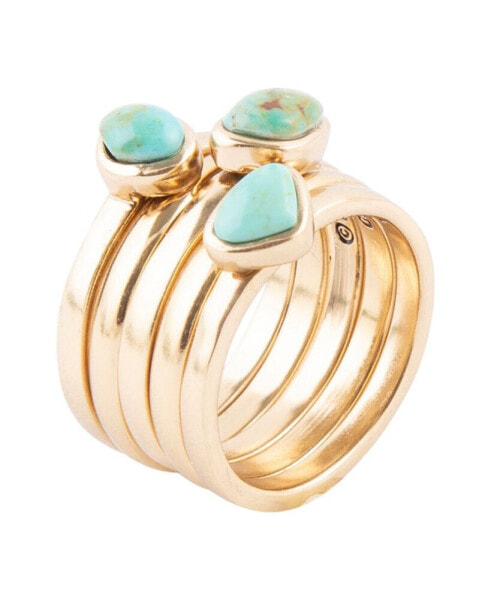 Bold Bronze and Genuine Turquoise 5 Piece Stack Ring Set