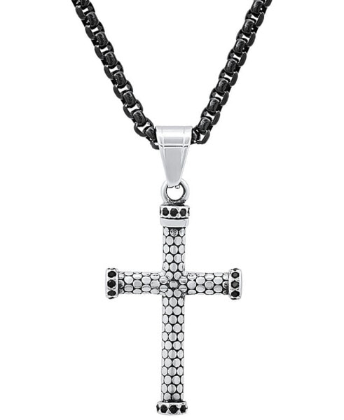 Men's Two-Tone Stainless Steel Simulated Black Diamond Cross 24" Pendant Necklace