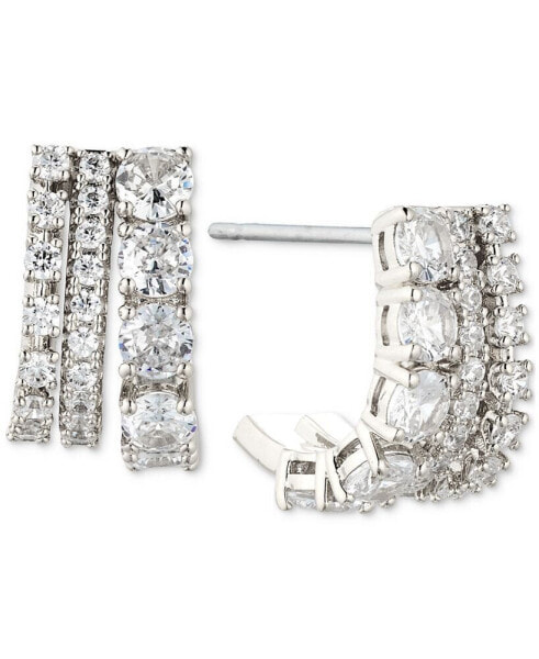 Silver-Tone Cubic Zirconia Small J-Hoop Earrings, Created for Macy's