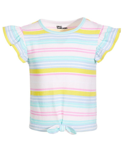 Little Girls Rainbow Striped Front-Knot T-Shirt, Created for Macy's