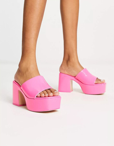 Public Desire Ariel Exclusive platform mules in hot pink patent