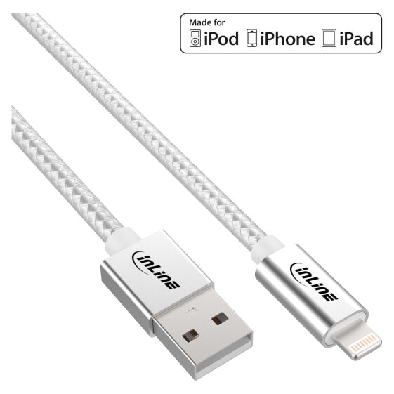 InLine Lightning USB Cable - for iPad - iPhone - iPod - silver/alu 2m MFi-certified