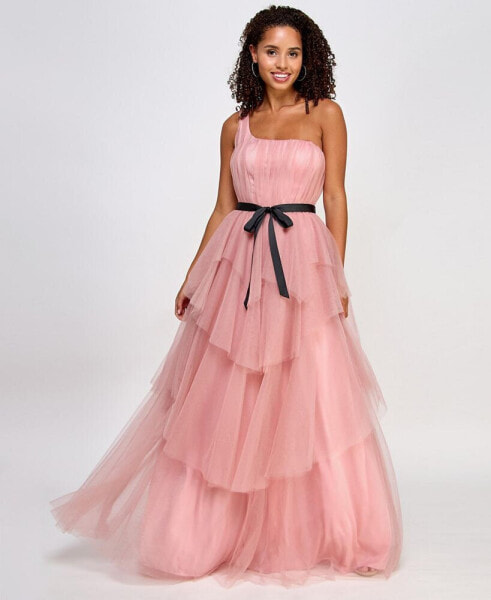 Juniors' Tulle One-Shoulder Ball Gown, Created for Macy's