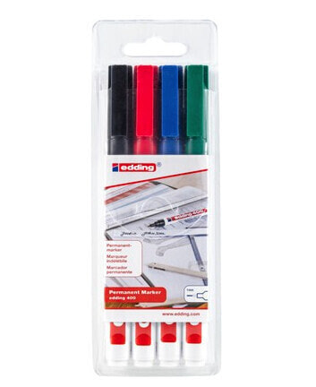 EDDING 400 - Black - Blue - Green - Red - Bullet tip - Plastic - 1 mm - Cardboard - Glass - Metal - Plastic - Wood