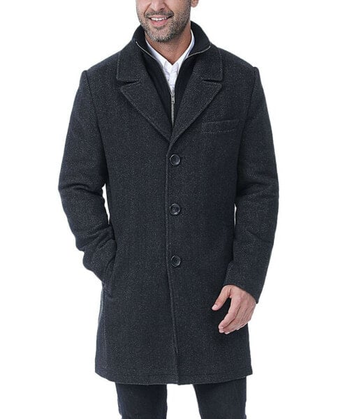 Men Leon Herringbone Wool Blend Coat with Bib - Big and Tall