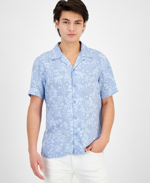 Men's Regular-Fit Botanical-Print Button-Down Camp Shirt, Created for Macy's