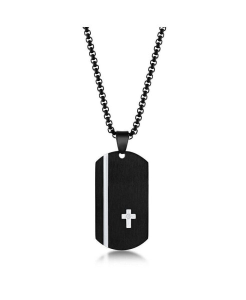 Men's Stainless Steel Black Silver Cross Single CZ Dog Tag Necklace