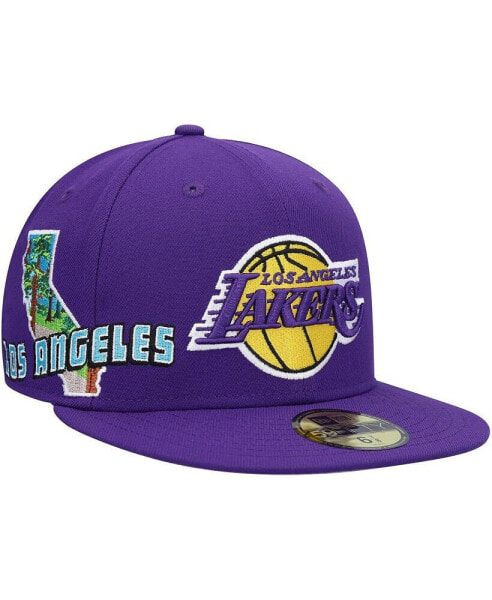 Men's Purple Los Angeles Lakers Stateview 59FIFTY Fitted Hat