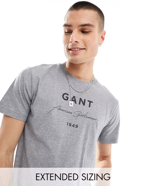 GANT large script logo print t-shirt in grey marl