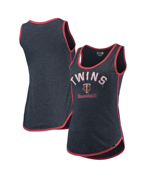 Women's Heathered Navy Minnesota Twins Contrast Binding Scoop Neck Tank Top