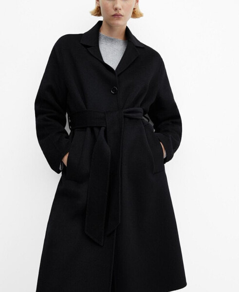 Women's Handmade Belt Wool Coat