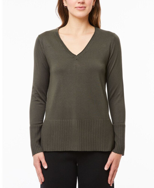 Women's V-Neck Wide-Hem Wide-Cuff Sweater