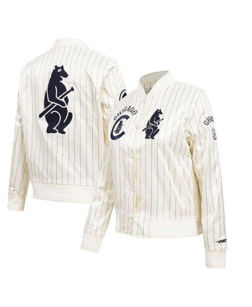 Men's Cream Chicago Cubs Cooperstown Collection Pinstripe Retro Classic Full-Button Satin Jacket