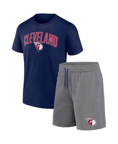 Men's Navy, Heather Gray Cleveland Guardians Arch T-shirt and Shorts Combo Set