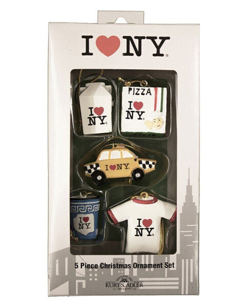 Kurt Adler Set Of 5 1.2-1.5In In I Love Ny 3D Mini Ornaments Multicolor