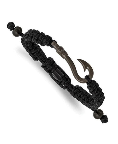 Stainless Steel Fishing Hook Black Nylon Bracelet