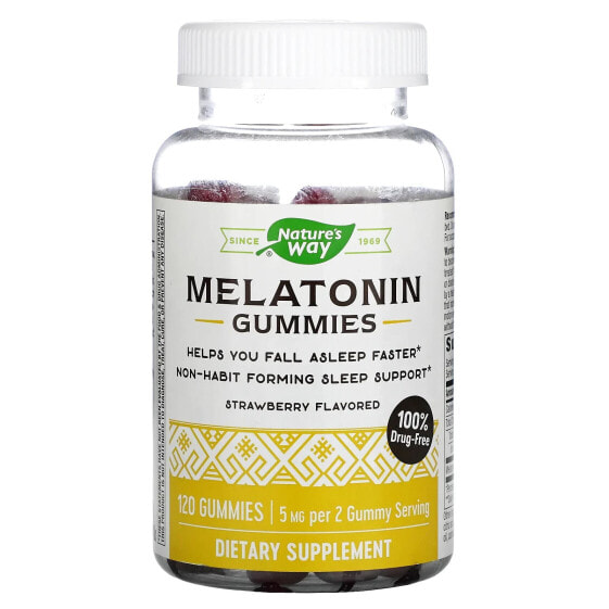 Витаминные лакомства Melatonin, Клубника, 5 мг, 120 шт (2,5 мг на шт) NATURE'S WAY