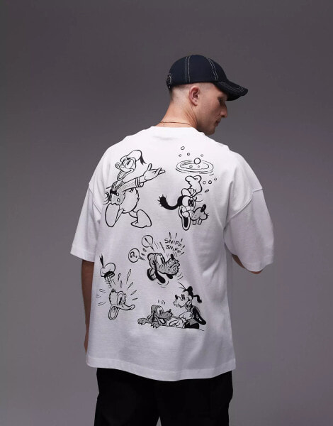 Topman Disney premium extreme oversized fit t-shirt with front and back comic gang print in white