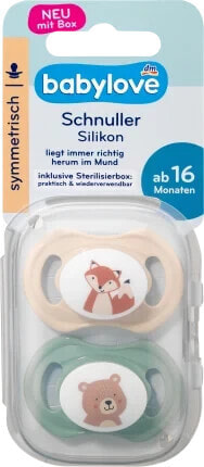 Schnuller Silikon symmetrisch, beige/grün, Gr.3, ab 16 Monate, 2 St