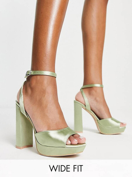 Be Mine Wide Fit Vanyaa platform heeled sandals in sage green 
