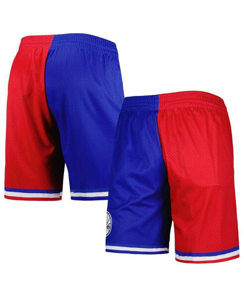 Men's Royal, Red Philadelphia 76ers Hardwood Classics 1982 Split Swingman Shorts