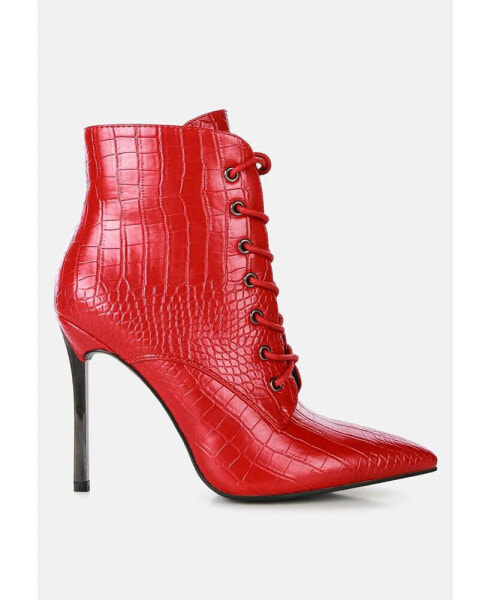 Women's escala croc lace-up stiletto boots