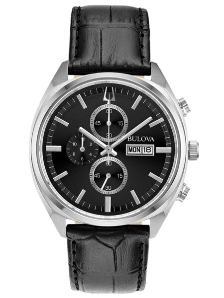 Мужские наручные часы с черным кожаным ремешком Bulova 96C133 Classic Chronograph 42mm 3ATM