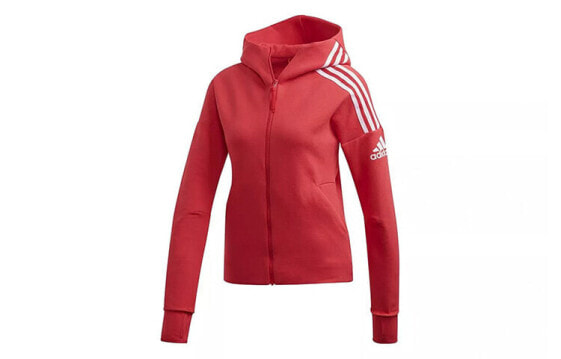 adidas 三条纹字母印花 含拇指洞连帽夹克 女款 红色 / Куртка Adidas Featured Jacket FL1958