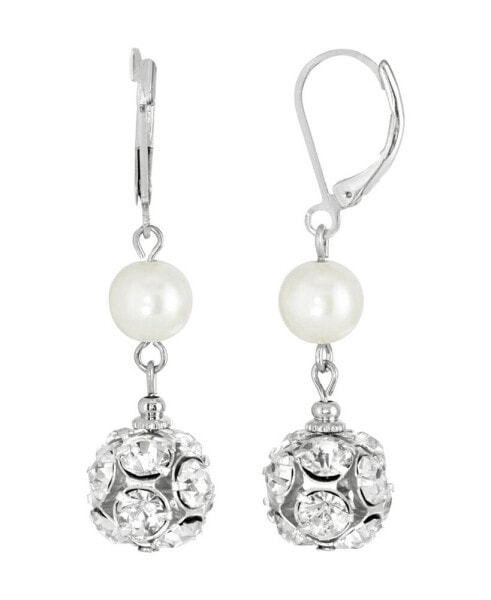 Серьги 2028 Silver-Tone Fireball Pearl Crystal