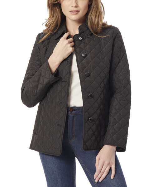 Petite Quilted Button-Down Long-Sleeve Coat