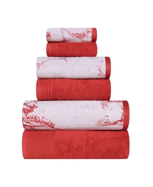 Quick Drying Cotton Solid and Marble Effect 6 Piece Towel Set