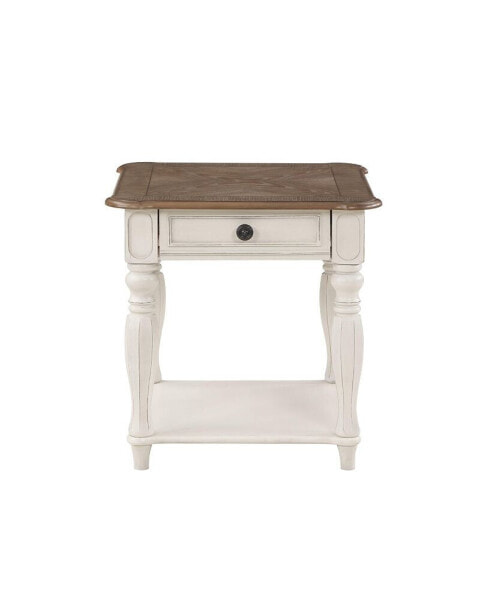 Florian End Table in Oak & Antique White Finish