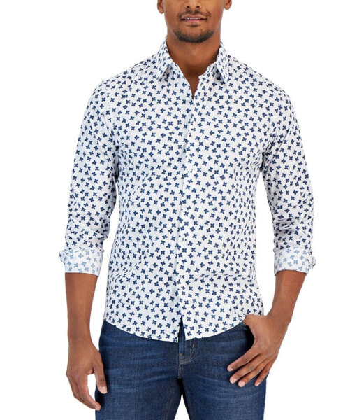 Men's Slim Fit Stretch Floral Print Long Sleeve Shirt