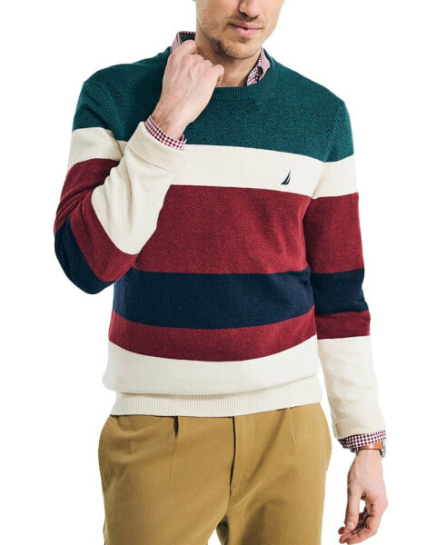 Men's Textured Striped Crewneck Sweater