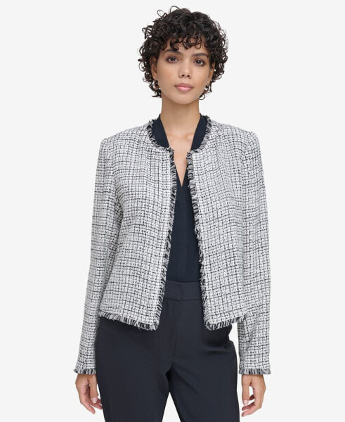 Petite Tweed Open-Front Jacket
