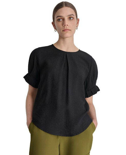 Women's Puff-Sleeve Pleated Blouse