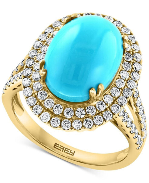 EFFY® Turquoise & Diamond (1 ct. t.w.) Oval Halo Ring in 14k Gold