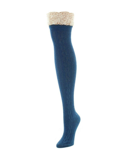 Women's Lace Top Cable Knee High Socks