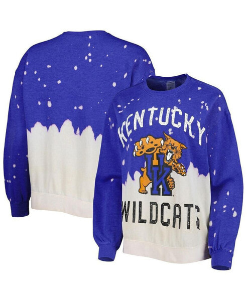 Women's Royal Distressed Kentucky Wildcats Twice As Nice Faded Dip-Dye Pullover Long Sleeve Top