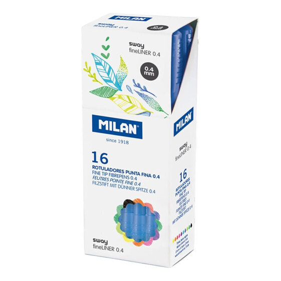 MILAN Box 16 Fine Tip Fibrepens Sway Fineliner 0.4 mm Blue