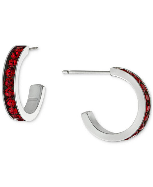 Red Crystal Small Hoop Earrings in Sterling Silver, 0.59", Created for Macy's