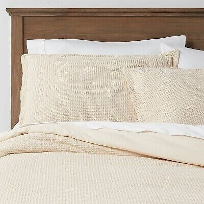 Full/Queen Washed Waffle Weave Duvet Cover & Sham Set Natural - Threshold