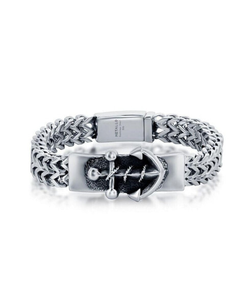 Mens Stainless Steel Anchor ID Franco Chain Bracelet