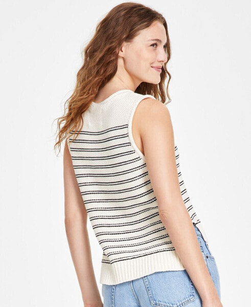 Women's Striped Roll-Neck Cotton Sweater Vest