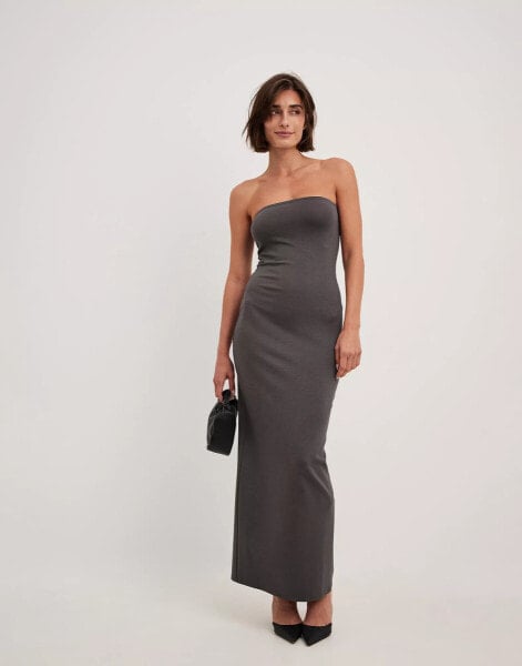 NA-KD bandeau maxi dress in dark grey