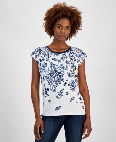 Women's Printed-Front Crewneck Top