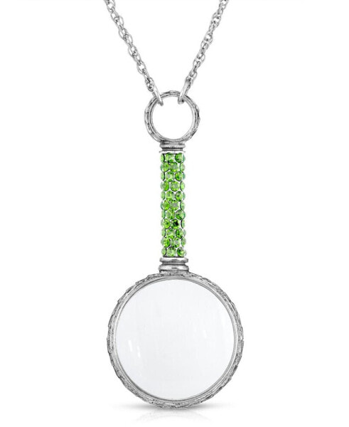 2028 pewter Crystal Magnifying Glass 30" Necklace