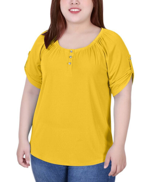 Plus Size Short Sleeve Round Neck Henley Top