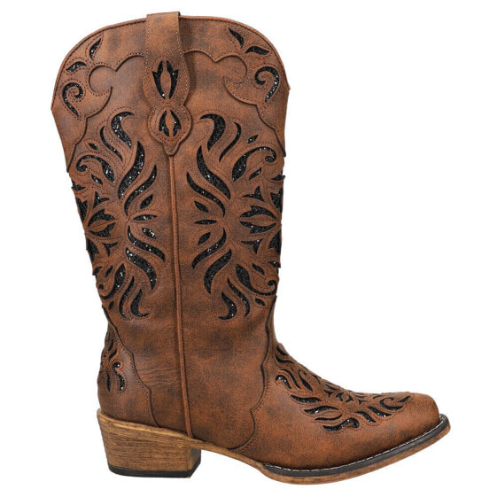 Roper Riley Glitz TooledInlay Snip Toe Cowboy Womens Brown Casual Boots 09-021-